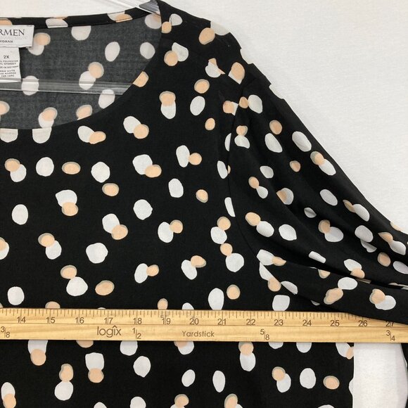 Carmen Top size 2X Black Polka Dot Flare Sleeve Stretch Knit Office Career - Picture 5 of 8